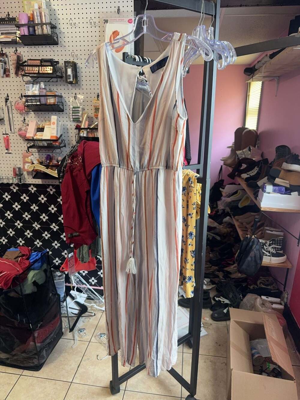 Blue Rain Striped Sleeveless Jumpsuit Size M